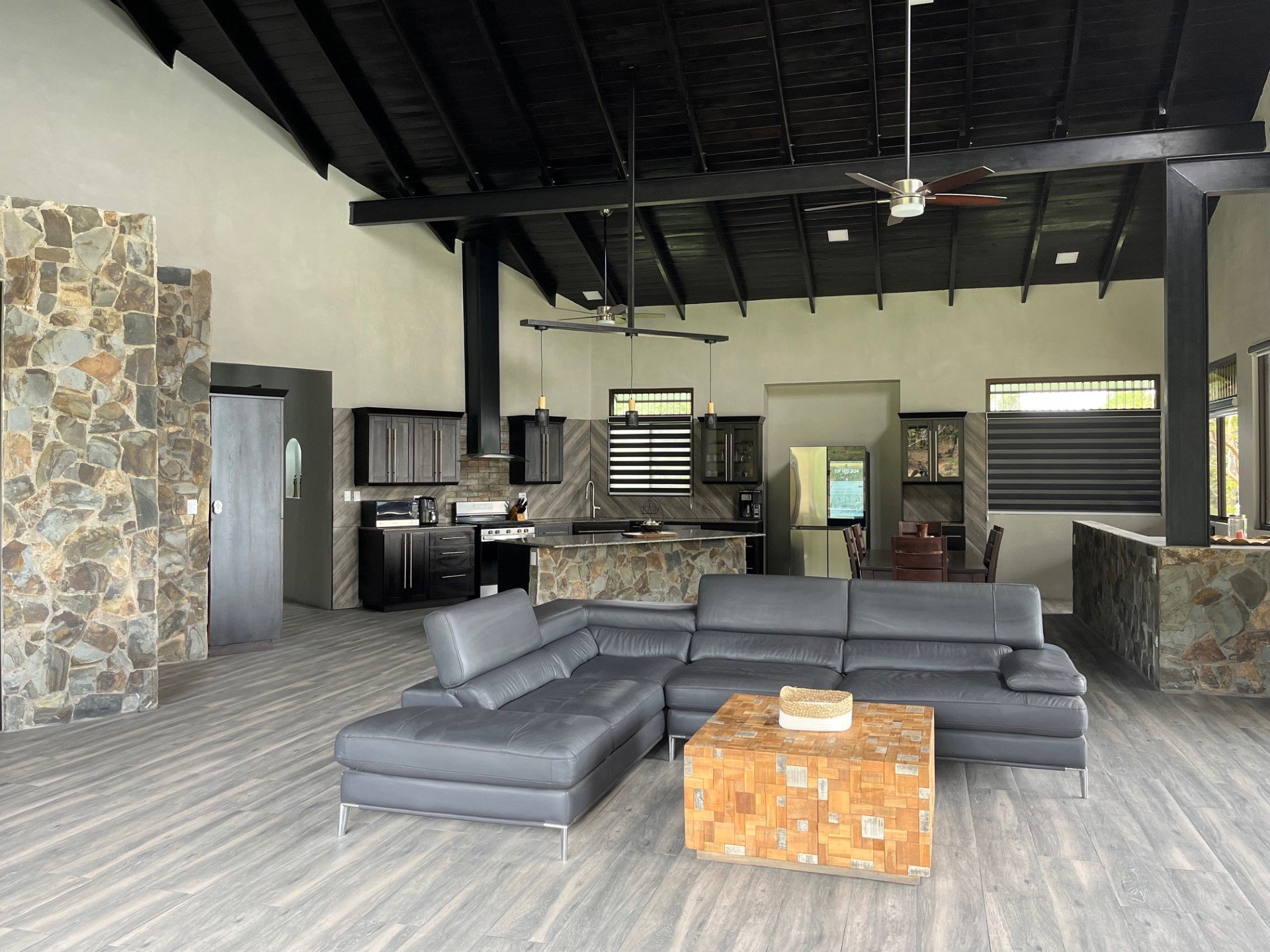 Spacious living room with vaulted ceilings